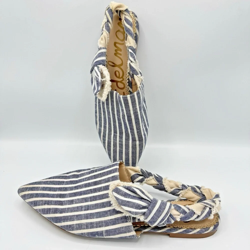 Sam Edelman Rivers Mule Flats Blue Stripe Pointed Toe Womens Size 9 - Picture 9 of 9